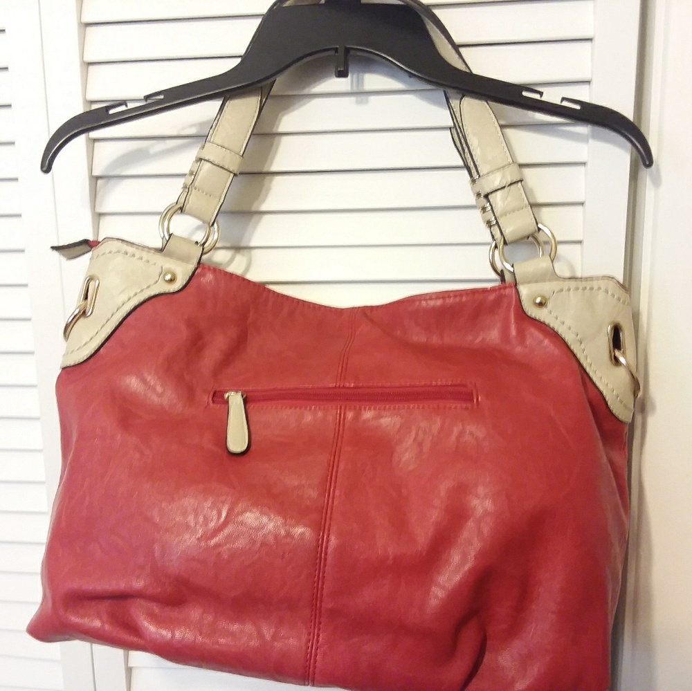 Red Vegan Two-tone Satchel - Picture 2 of 4